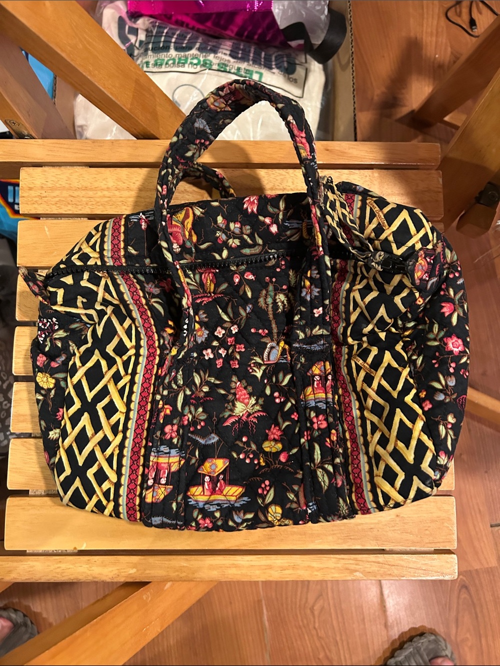 Vera Bradley Black Quilted Floral and Gold Lattice Tote